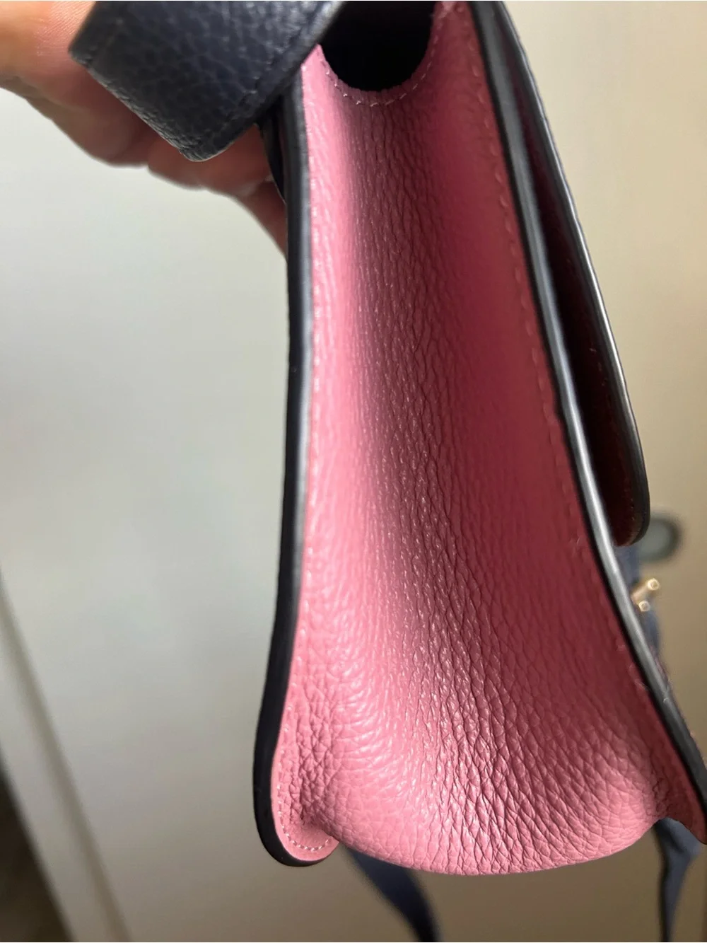 Coach Signature Remi Saddle Crossbody in navy blue and pink, classic coach